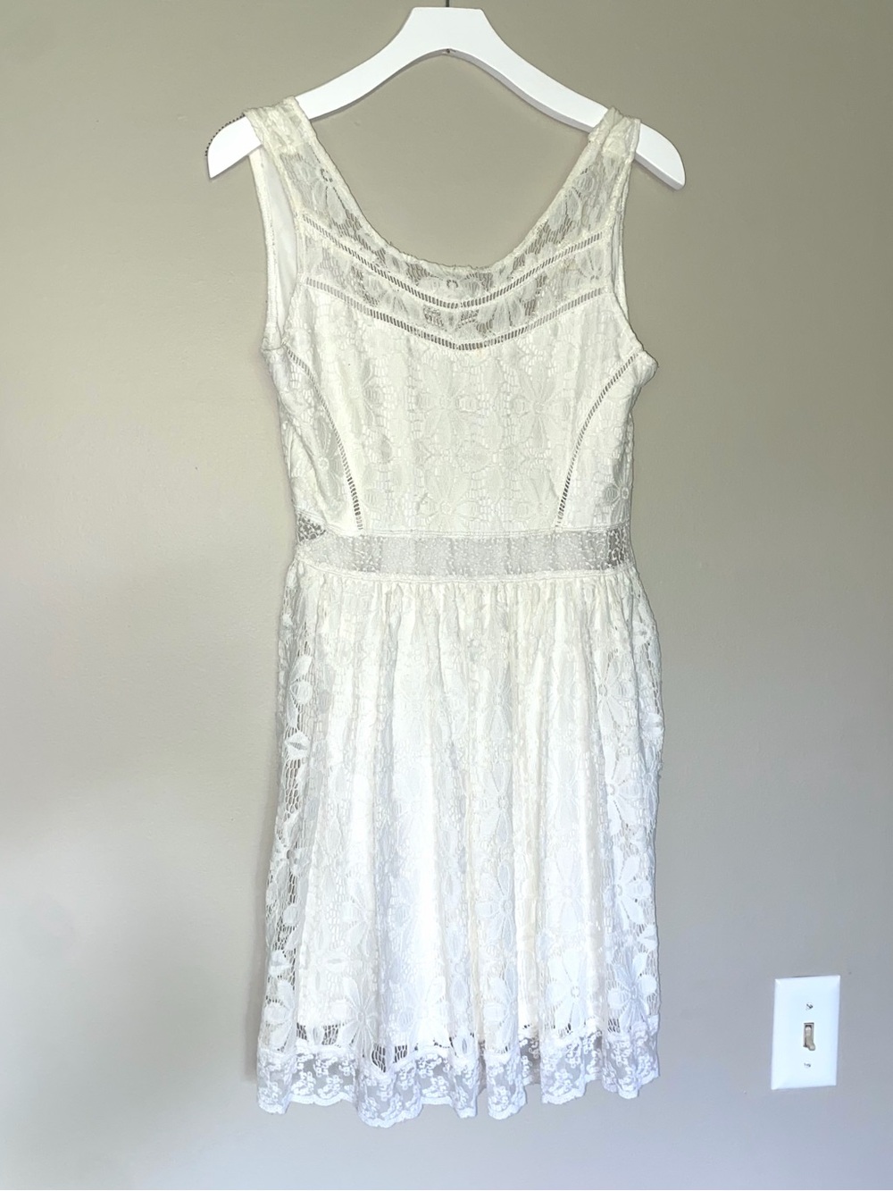 Altar'd State Ivory Lace Fit-and-Flare Mini Dress Cross Back